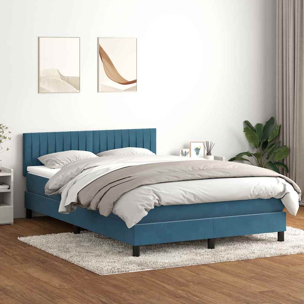 Letto a Molle con Materasso e LED Blu Scuro 140x210 cm in Velluto