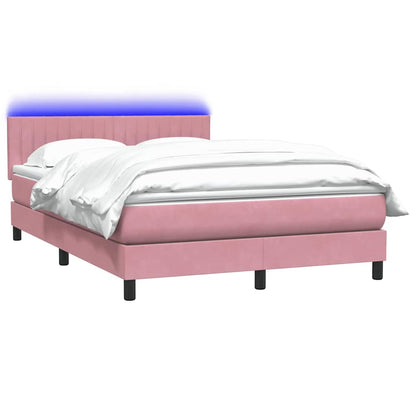 Letto a Molle con Materasso e LED Rosa 140x210 cm in Velluto