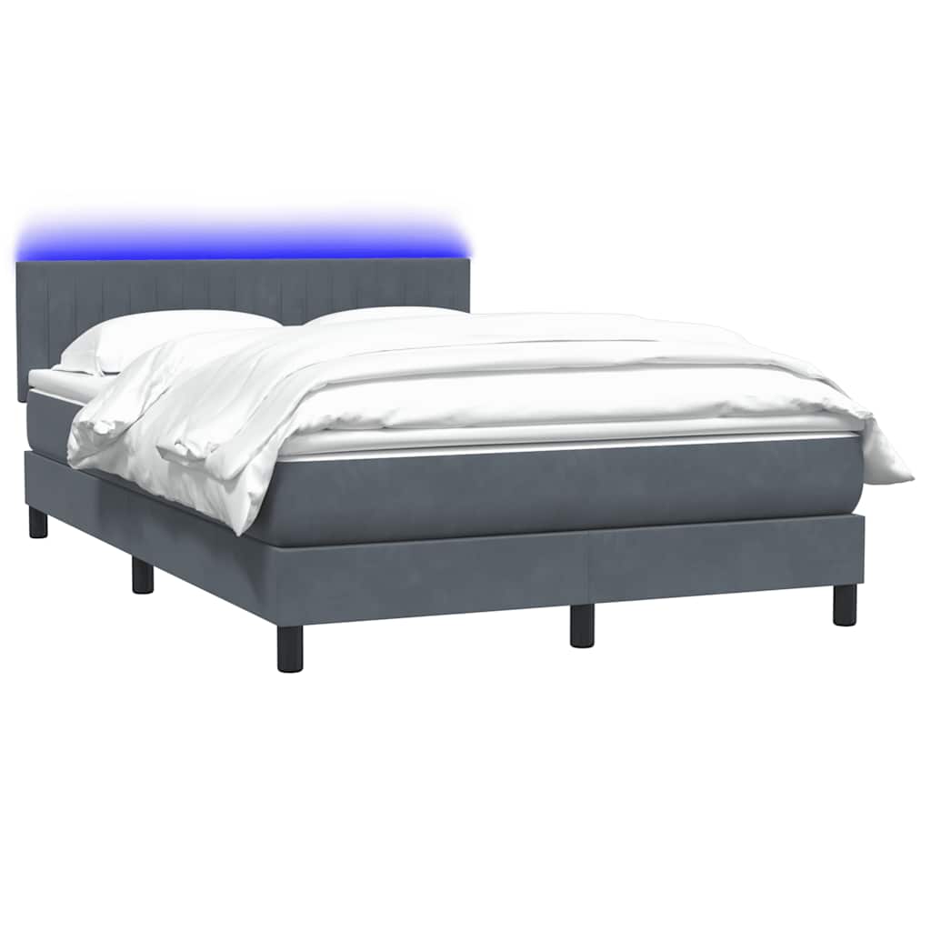 Letto a Molle con Materasso e LED Grigio Scuro 160x210 cm Velluto