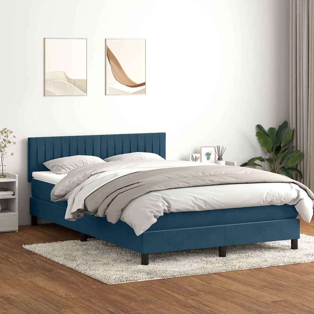 Letto a Molle con Materasso e LED Blu Scuro 160x210 cm in Velluto