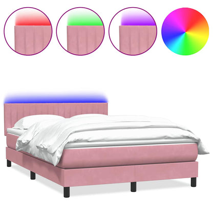 Letto a Molle con Materasso e LED Rosa 160x210 cm in Velluto