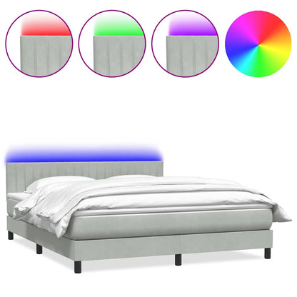 Letto a Molle con Materasso e LED Grigio Chiaro 180x210cm Velluto