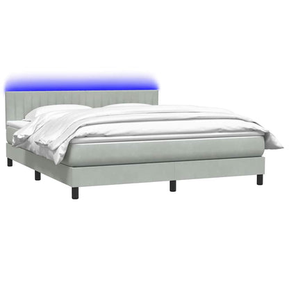 Letto a Molle con Materasso e LED Grigio Chiaro 180x210cm Velluto