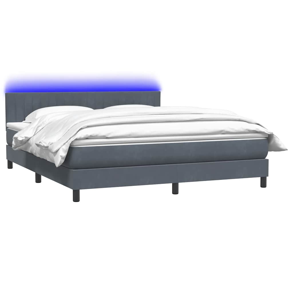 Letto a Molle con Materasso e LED Grigio Scuro 180x210 cm Velluto