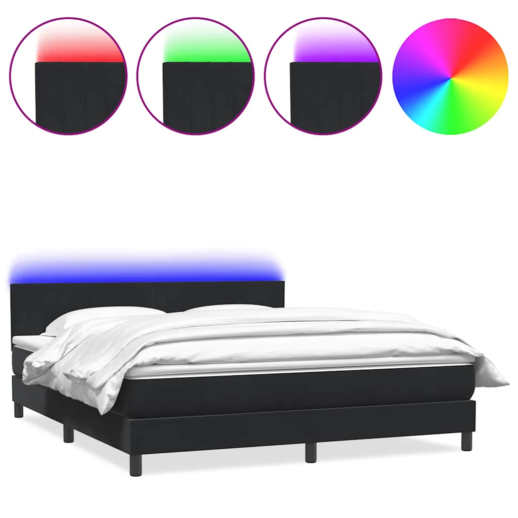 Letto a Molle con Materasso e LED Nero 180x210 cm in Velluto