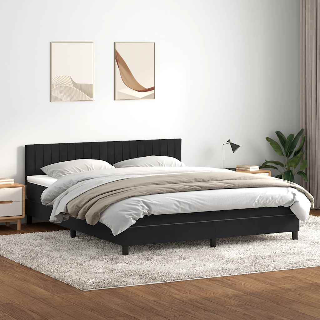 Letto a Molle con Materasso e LED Nero 180x210 cm in Velluto