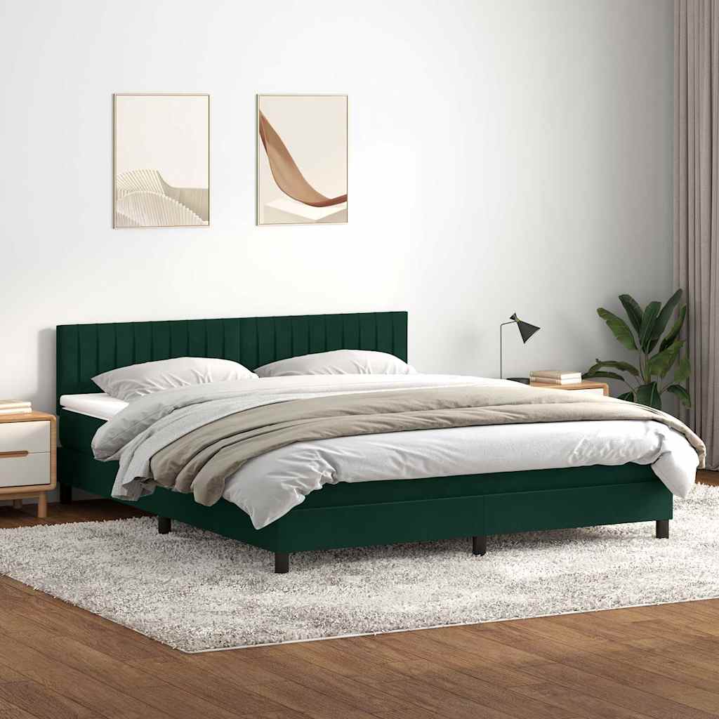 Letto a Molle con Materasso e LED Verde Scuro 180x210 cm Velluto