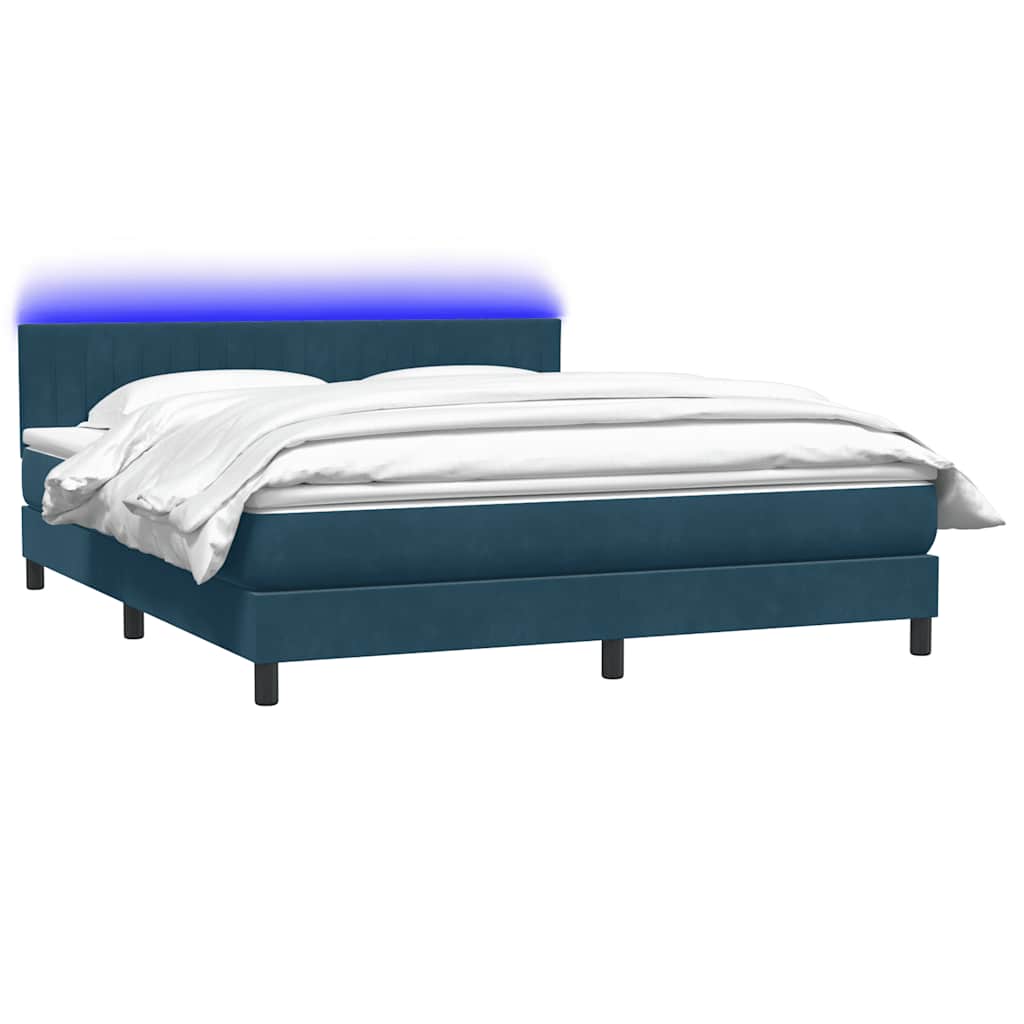 Letto a Molle con Materasso e LED Blu Scuro 180x210 cm in Velluto