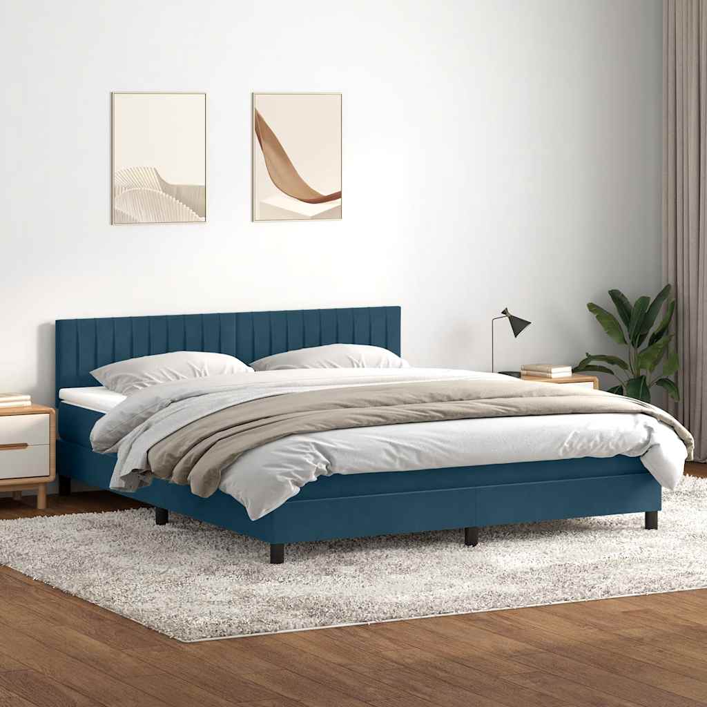 Letto a Molle con Materasso e LED Blu Scuro 180x210 cm in Velluto
