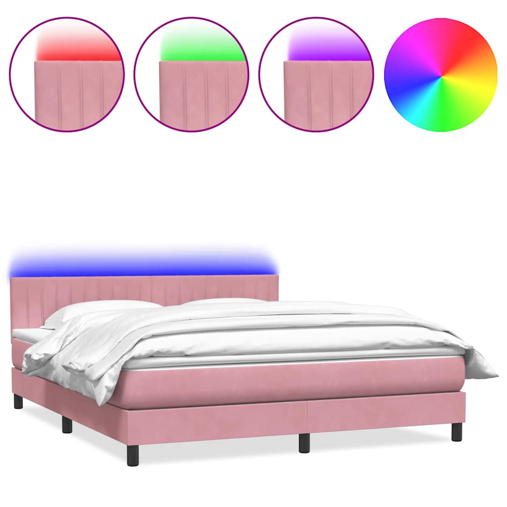 Letto a Molle con Materasso e LED Rosa 180x210 cm in Velluto