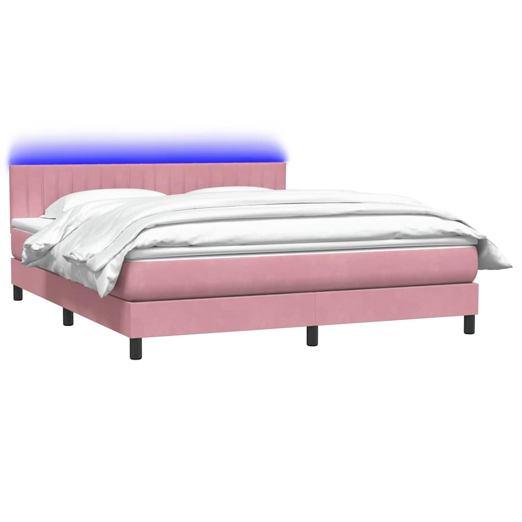 Letto a Molle con Materasso e LED Rosa 180x210 cm in Velluto