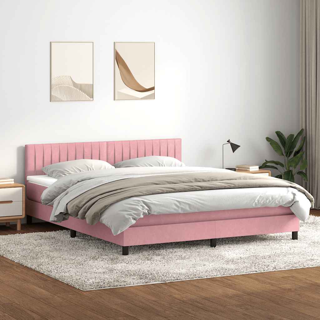 Letto a Molle con Materasso e LED Rosa 180x210 cm in Velluto