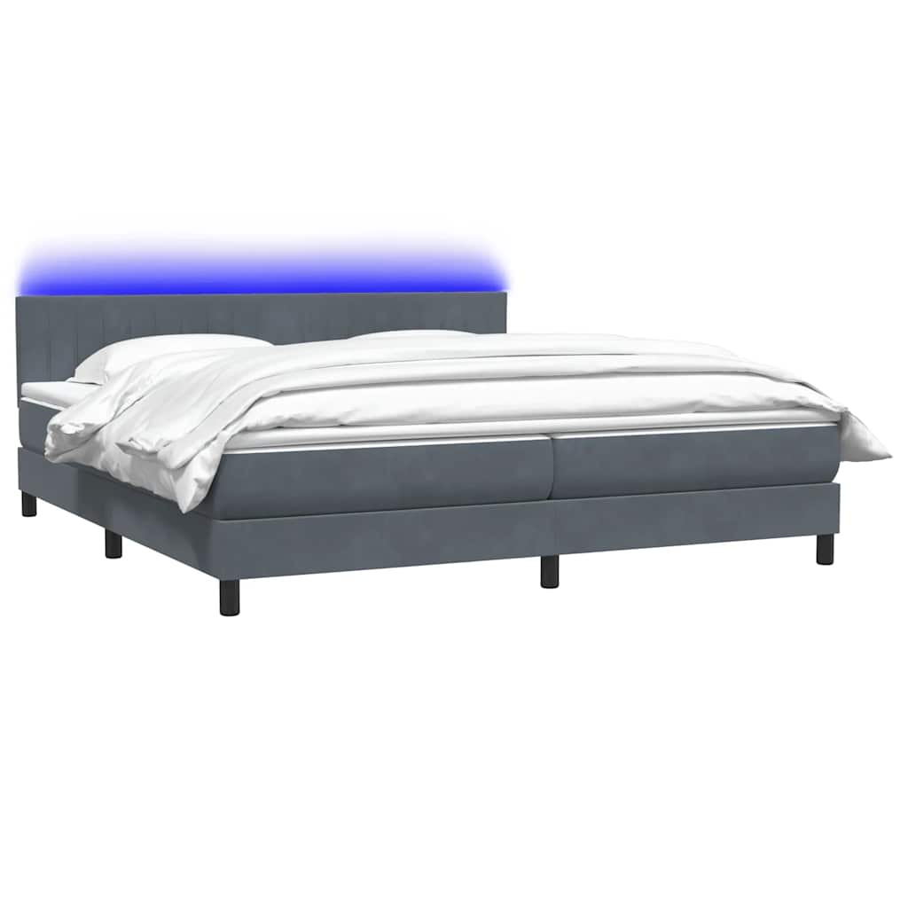 Letto a Molle con Materasso e LED Grigio Scuro 200x210 cm Velluto