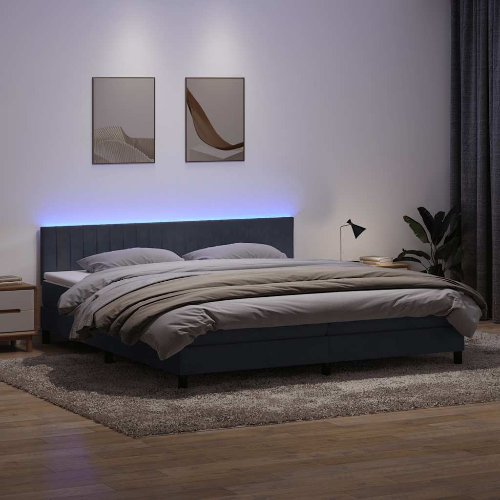 Letto a Molle con Materasso e LED Grigio Scuro 200x210 cm Velluto