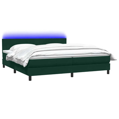 Letto a Molle con Materasso e LED Verde Scuro 200x210 cm Velluto