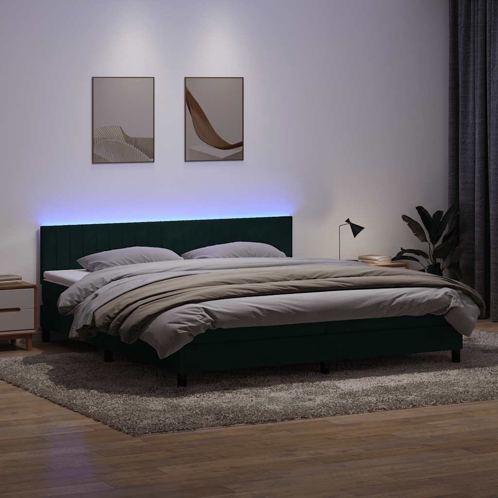 Letto a Molle con Materasso e LED Verde Scuro 200x210 cm Velluto