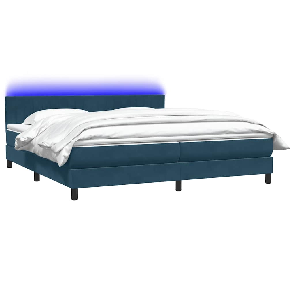 Letto a Molle con Materasso e LED Blu Scuro 200x210 cm in Velluto