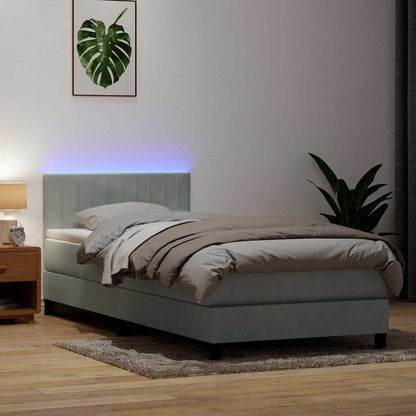 Letto a Molle con Materasso e LED Grigio Chiaro 80x220 cm Velluto