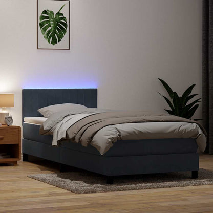 Letto a Molle con Materasso e LED Grigio Scuro 80x220 cm Velluto