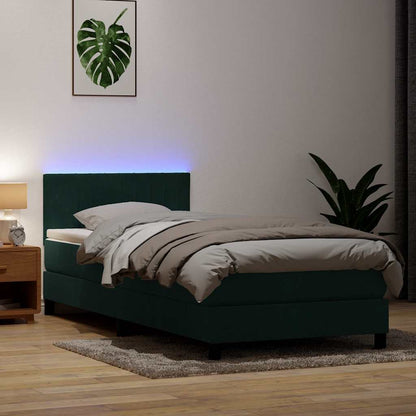 Letto a Molle con Materasso e LED Verde Scuro 80x220 cm Velluto