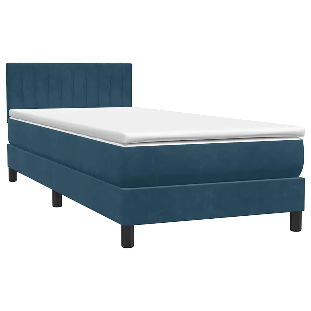 Letto a Molle con Materasso e LED Blu Scuro 80x220 cm Velluto