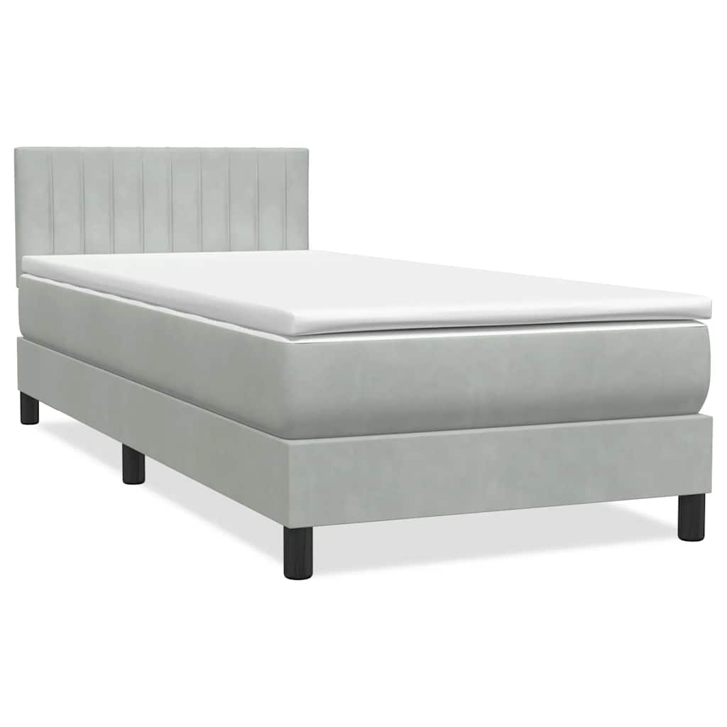 Letto a Molle con Materasso e LED Grigio Chiaro 90x220 cm Velluto