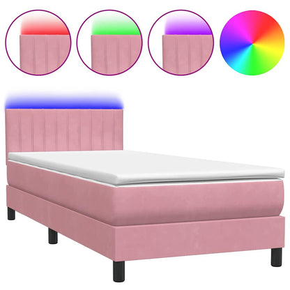 Letto a Molle con Materasso e LED Rosa 90x220 cm Velluto