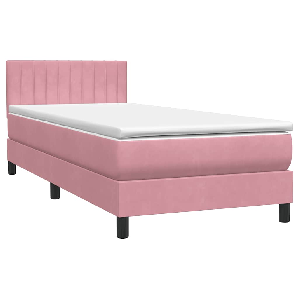 Letto a Molle con Materasso e LED Rosa 90x220 cm Velluto