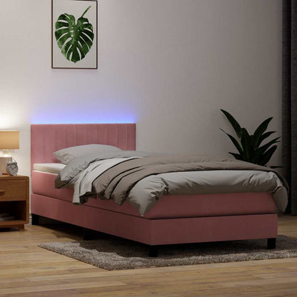 Letto a Molle con Materasso e LED Rosa 90x220 cm Velluto