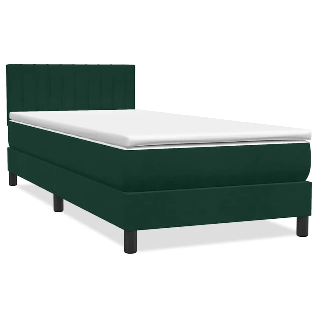 Letto a Molle con Materasso e LED Verde Scuro 100x220 cm Velluto