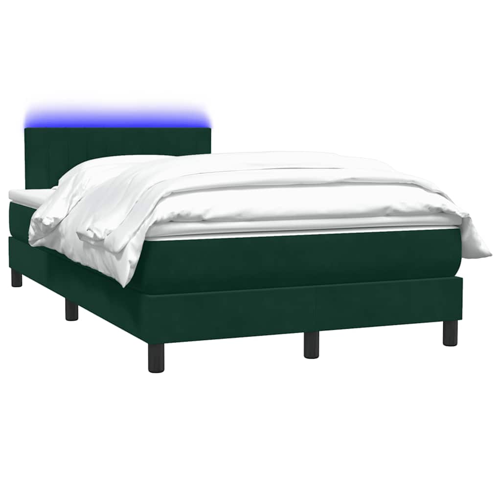 Letto a Molle con Materasso e LED Verde Scuro 120x220 cm Velluto