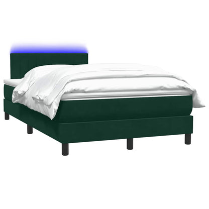 Letto a Molle con Materasso e LED Verde Scuro 120x220 cm Velluto