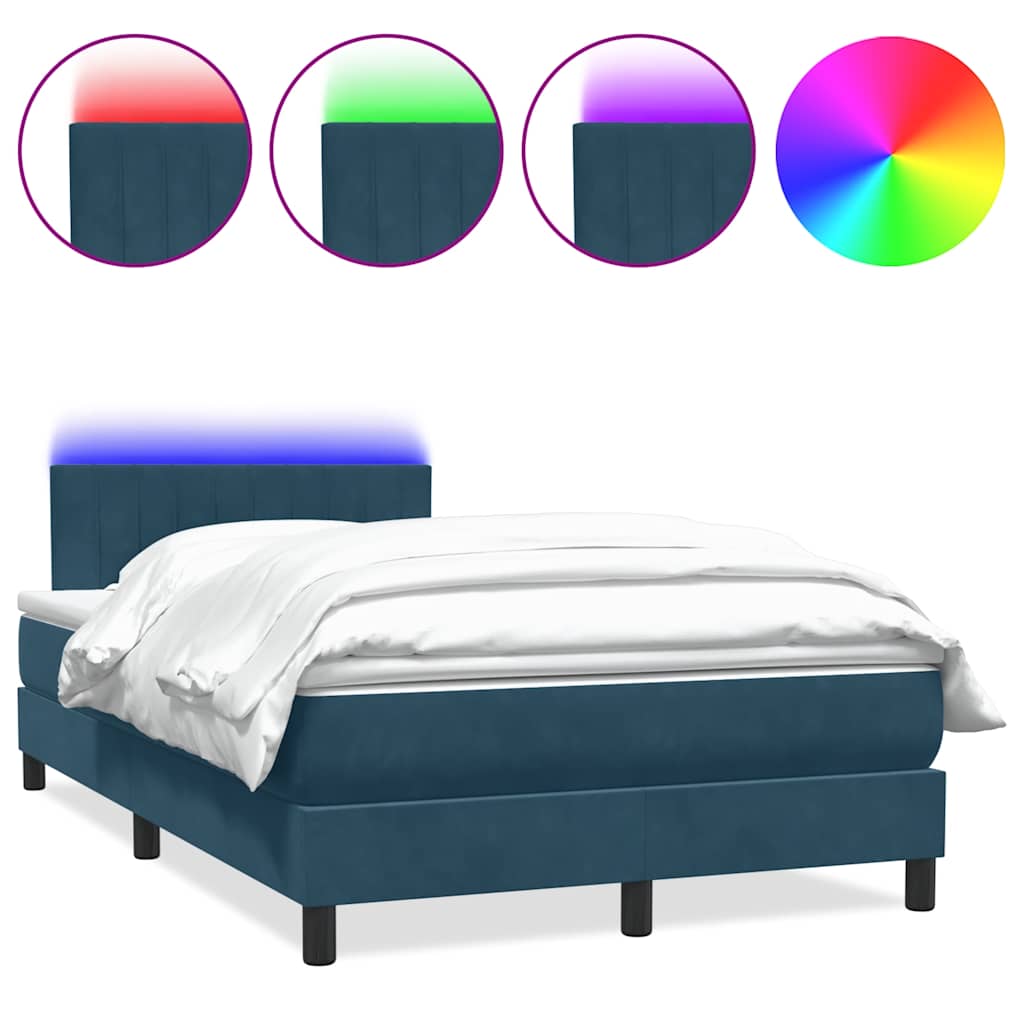 Letto a Molle con Materasso e LED Blu Scuro 120x220 cm in Velluto