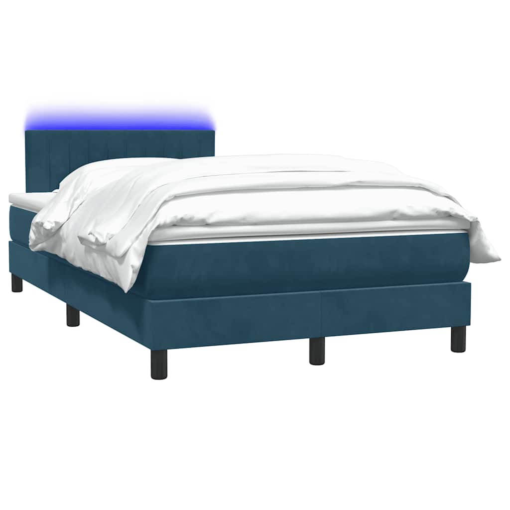 Letto a Molle con Materasso e LED Blu Scuro 120x220 cm in Velluto
