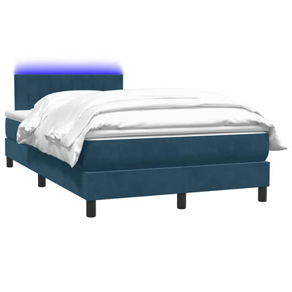 Letto a Molle con Materasso e LED Blu Scuro 120x220 cm in Velluto