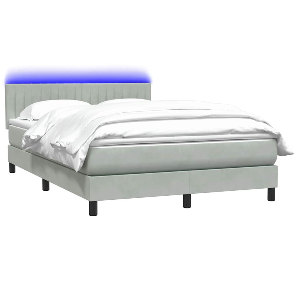 Letto a Molle con Materasso e LED Grigio Chiaro 140x220cm Velluto