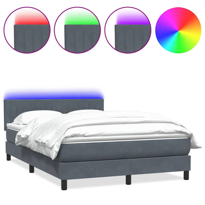 Letto a Molle con Materasso e LED Grigio Scuro 140x220 cm Velluto