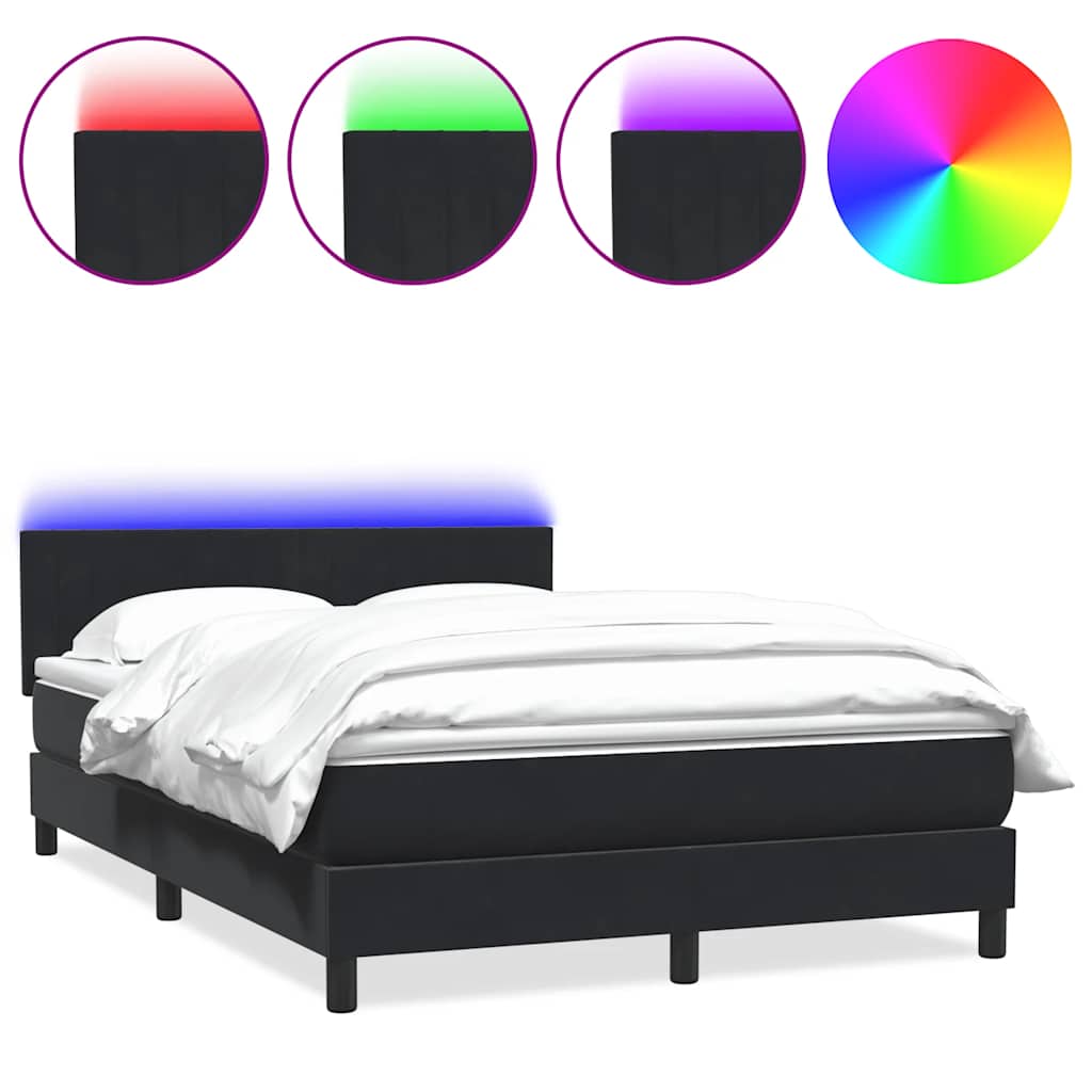 Letto a Molle con Materasso e LED Nero 140x220 cm in Velluto