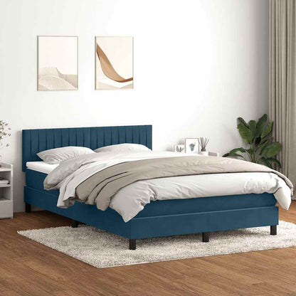 Letto a Molle con Materasso e LED Blu Scuro 140x220 cm Velluto