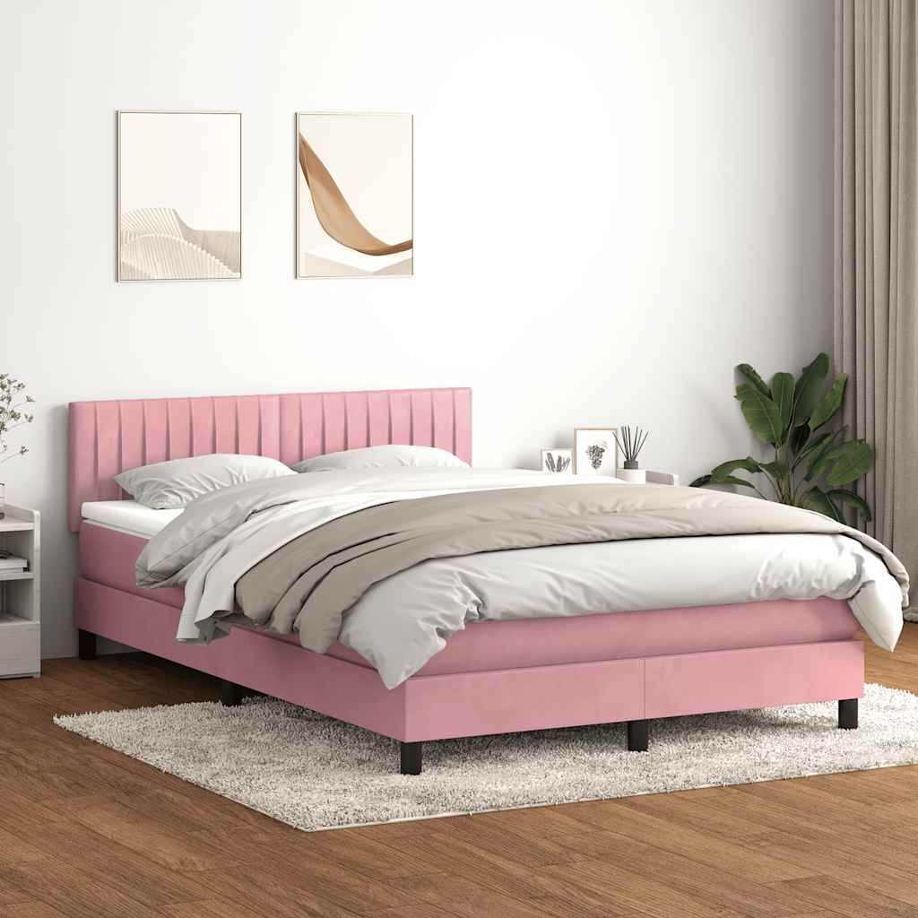 Letto a Molle con Materasso e LED Rosa 140x220 cm in Velluto