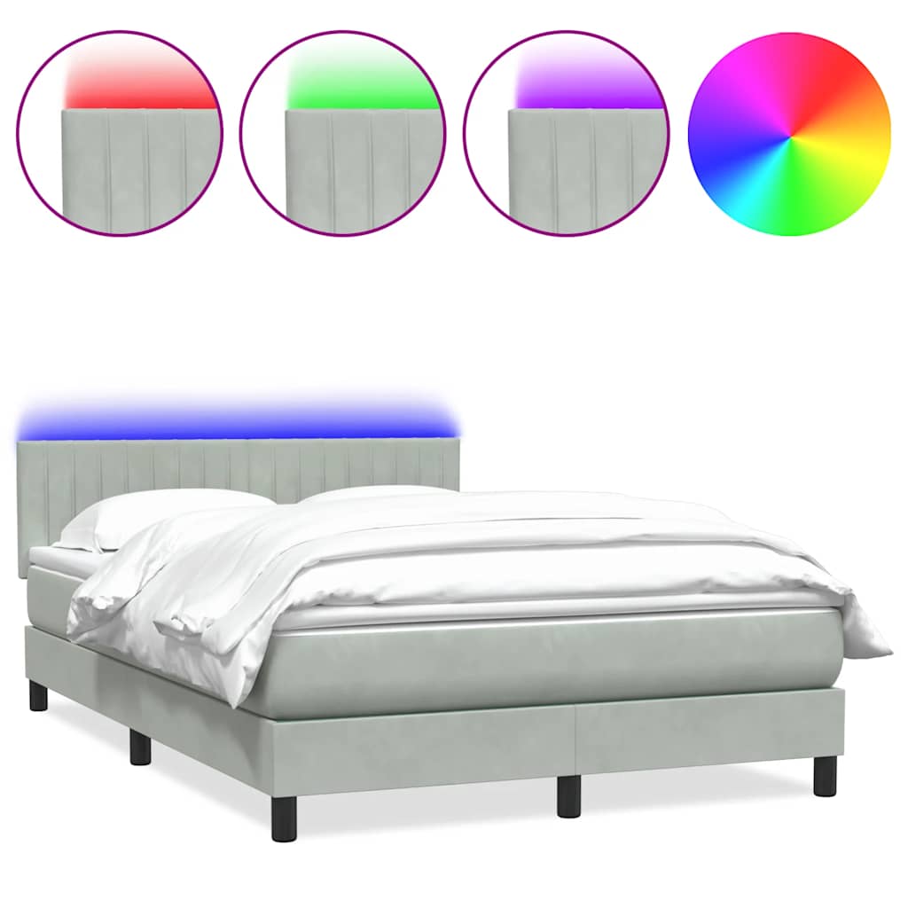 Letto a Molle con Materasso e LED Grigio Chiaro 160x220cm Velluto
