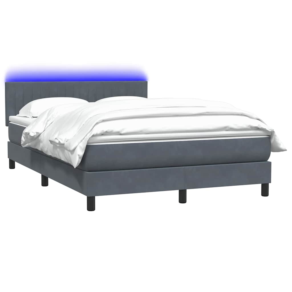 Letto a Molle con Materasso e LED Grigio Scuro 160x220 cm Velluto