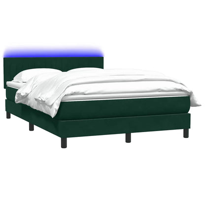 Letto a Molle con Materasso e LED Verde Scuro 160x220 cm Velluto