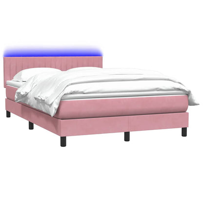 Letto a Molle con Materasso e LED Rosa 160x220 cm in Velluto