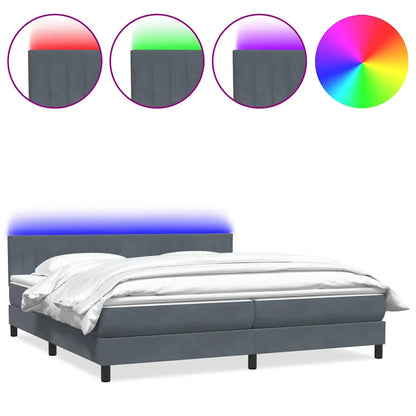 Letto a Molle con Materasso e LED Grigio Scuro 180x220 cm Velluto
