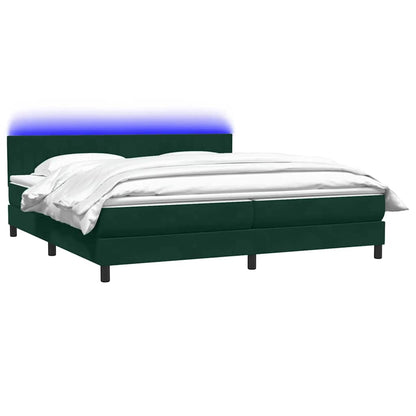 Letto a Molle con Materasso e LED Verde Scuro 180x220 cm Velluto