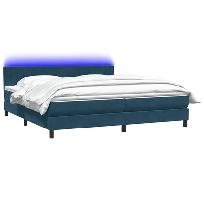 Letto a Molle con Materasso e LED Blu Scuro 180x220 cm Velluto