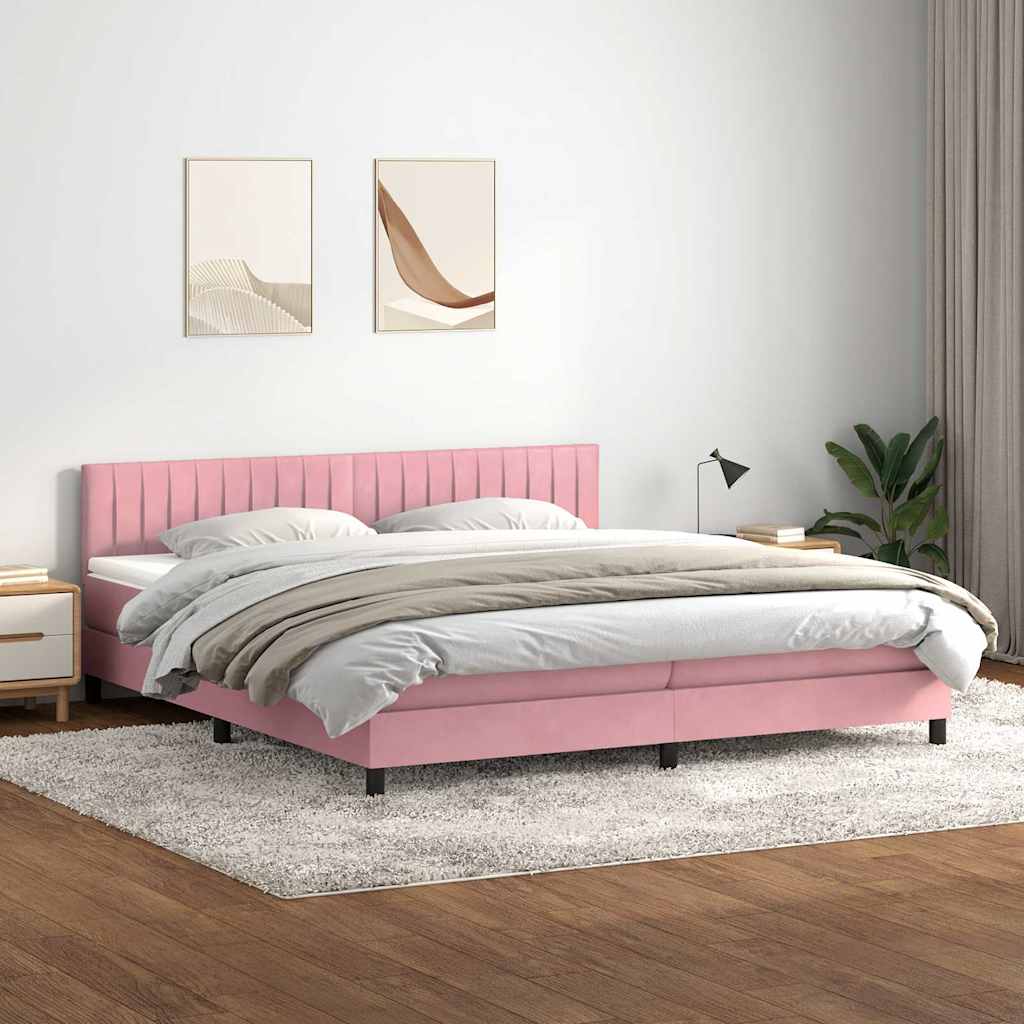 Letto a Molle con Materasso e LED Rosa 180x220 cm in Velluto