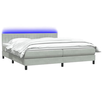 Letto a Molle con Materasso e LED Grigio Chiaro 200x220cm Velluto