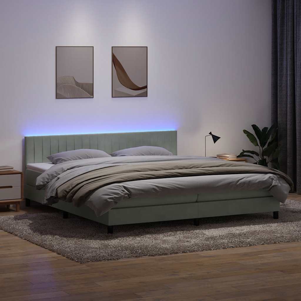 Letto a Molle con Materasso e LED Grigio Chiaro 200x220cm Velluto